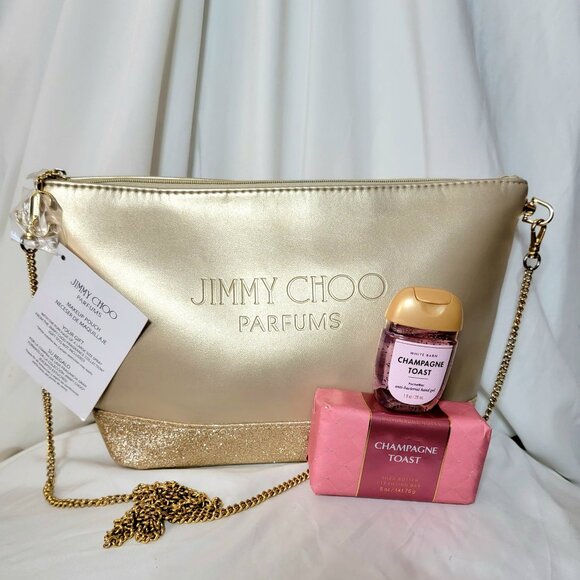 Jimmy Choo Handbags - Jimmy Choo Parfums Gold Cosmetic Bag/Crossbody + Champagne Toast Set – 3fer, NWT